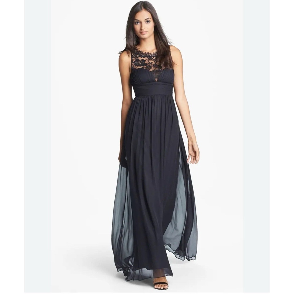 NWT black Aidan Mattox Embellished Lace‎ & Silk Chiffon Formal Gown size 8